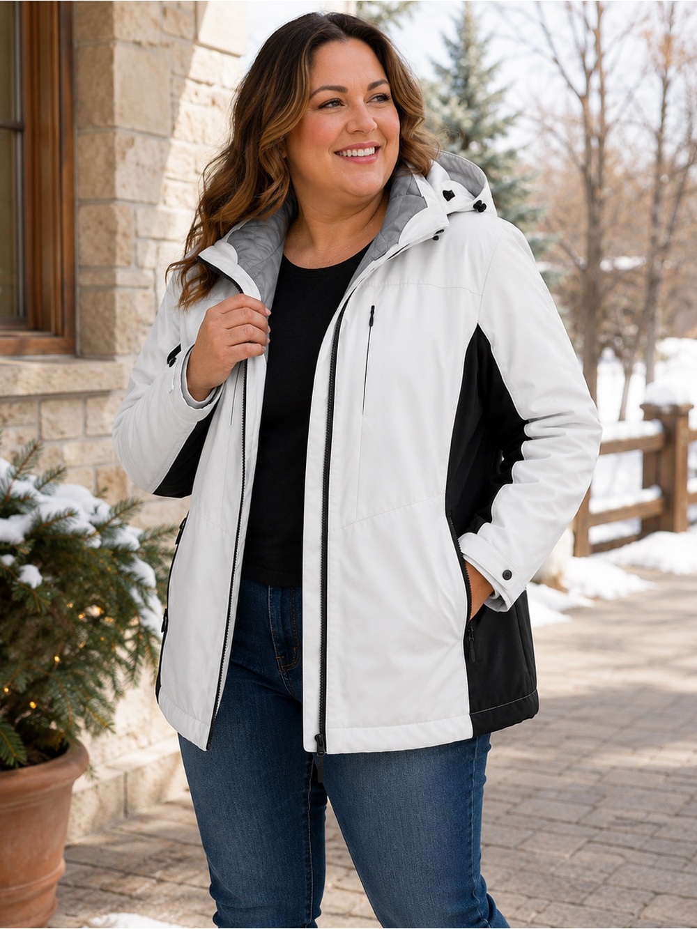 ZeroXposur 4-in-1 Waterproof Winter Jacket XL White Black Insulated Hooded